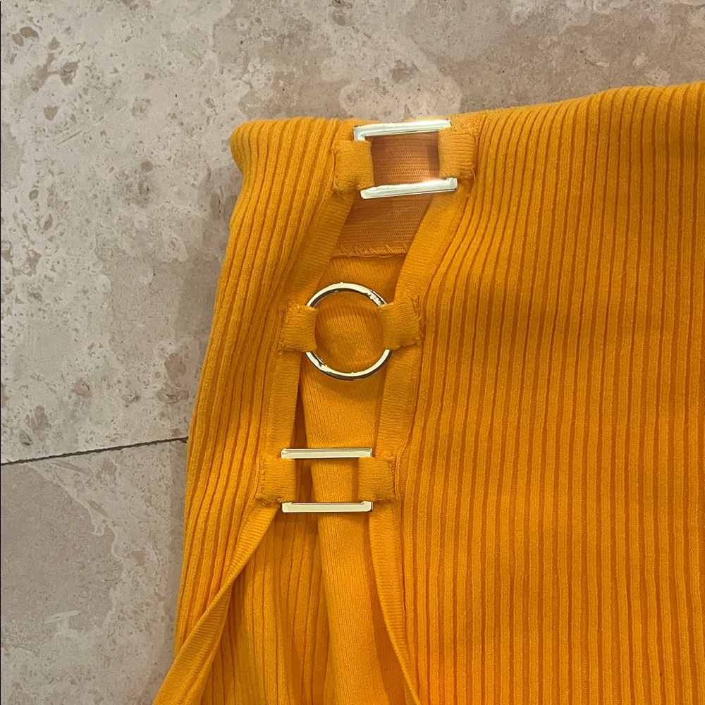 Sandro Vibrant Orange Mini Skirt with Buckle Accents - Picture 2 of 4